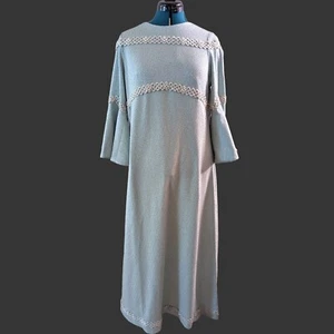 Vintage 70s Bell Sleeve Maxi Dress Womens 14 Pale Blue Metallic Sparkle Formal - Picture 1 of 12