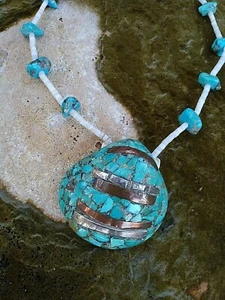 Vintage 16 Inch Necklace Native American Southwestern Turquoise Stone Heishi - Picture 1 of 11