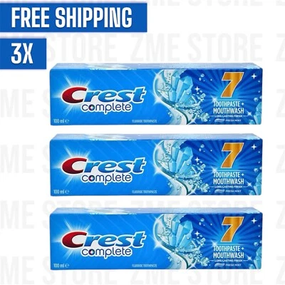 3x Crest COMPLETE 7 TOOTHPASTE + MOUTHWASH Toothpaste Long Lasting Fresh (100ml) - Image 1 of 3