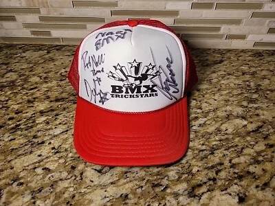 Rare Vintage Red & White Meshback BMX Trickstars Snapback Hat Autographed Auto - Image 1 of 4