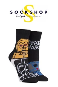 Kids Star Wars R2-D2 C-3PO Droids Fun Novelty Socks Films SOCKSHOP - 2 Pair Pack - Picture 1 of 6