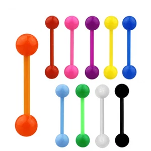 10 Flexible Tongue Bars 14g 16mm Mixed Solid Colours Acrylic 6mm Balls #BLK - Picture 1 of 1