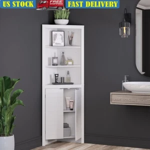 Tall Corner Bathroom Storage Cabinet Open Shelves Adjustable Shelving Organizer - Picture 1 of 9