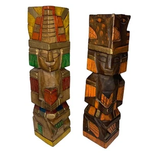 Mayan Wood Carvings Set of 2 Riviera Maya Mexico 11” GUC! - Picture 1 of 7