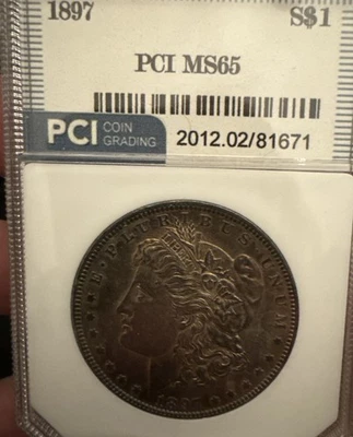 1897-P $1 Morgan Silver Dollar PCI Mint  Toned Obverse *Rare Date* Mint State 65 - Image 1 of 4