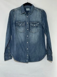 Camicia donna J Crew denim perla snap taglia 2 top jeans - Foto 1 di 7