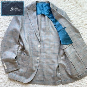 Brilla per il gusto mixed windowpane jacket, grey and turquoise, men's size L - Picture 1 of 10