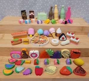Vintage Hamburger Pizza Hot Dog Soda Süßigkeiten Dessert Obst Lebensmittel Radierer Set 50+ Stck. - Bild 1 von 24