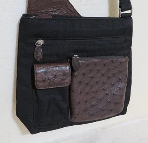 Bolso Bandolera Ancrino Avestruz Negro y Marrón, Auténtico Original - Imagen 1 de 11