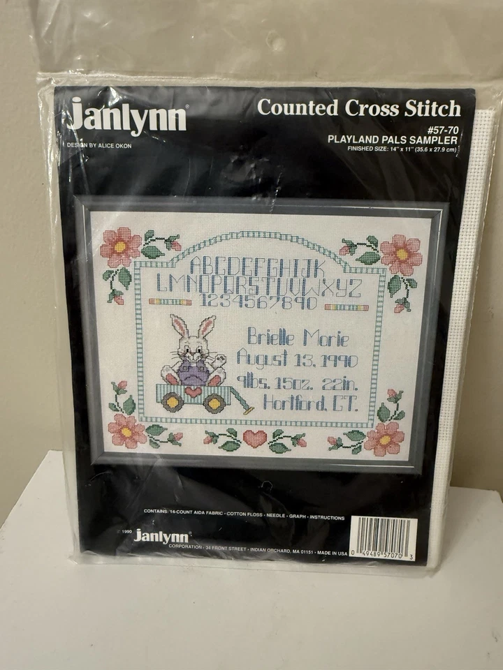 NRFP Janlynn Baby Playland Pals Sampler Counted Cross Stitch Measures 14 X 11