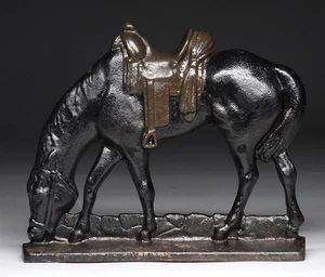 Antique C.1920's Cast Bronze Grazing Horse Western Americana Equestrian Doorstop - Picture 1 of 9