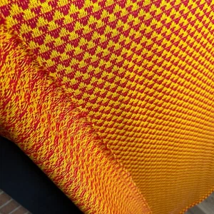 Vintage Sweater Knit Kitted Material Fabric Retro Geometric Yellow Red 70s 80s - Picture 1 of 10
