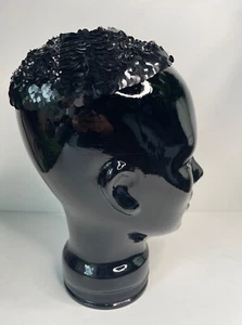 VTG 40'S LOVELY!! BLACK SEQUIN BEANIE HAT YAMULKE - Picture 1 of 5