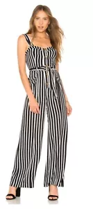 J Justify Jumpsuit Women's Large Black White Striped Stretchy Strapless Modern! - Picture 1 of 9