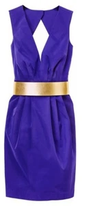 H&M RARE GOLD BELT BLUE PENCIL MINI PARTY FORMAL DRESS UK 8 EU 34 SMALL BNWT - Picture 1 of 11