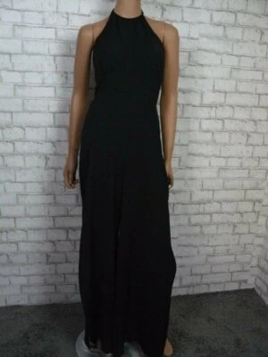 $438 Mono Parker Negro Pierna Ancha Dividida Halter Espalda Calada Sin Cinturón 2 Nuevo con Etiquetas P358 Foto 1 de 4