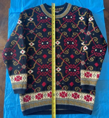 Suéter Acrílico Lands' End Negro Rojo Marfil Dorado Algodón Mujer Pequeño 6-8 ¡COMO ESTÁ! Foto 1 de 4