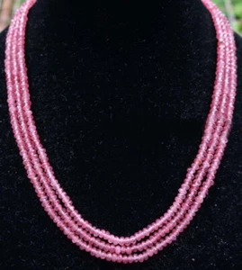 Collana 3 file 2x4 mm perline rondelle tormalina tormalina rosa sfaccettata 18-20'' - Foto 1 di 12