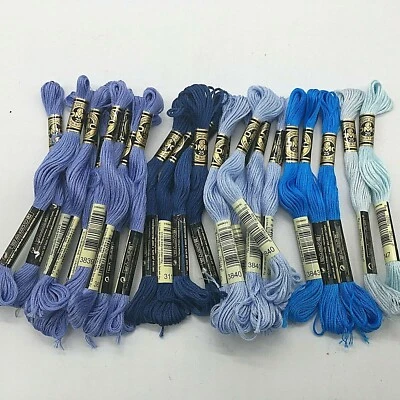 Lot of 22 Blue DMC 6 Strand  Embroidery Floss Cotton Thread. Assortment see pics - Image 1 of 4