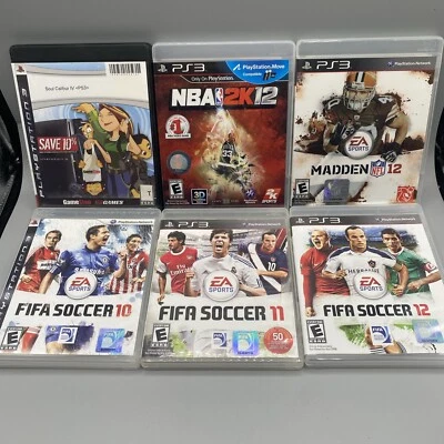 PS3 Playstation 3 game lot of 6 Soul Calibur IV Fifa 10 11 12 Madden 12 NBA 2K12 - Image 1 of 4