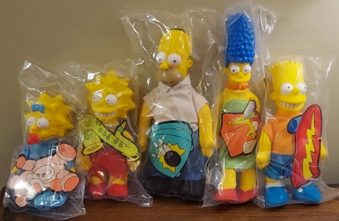 Vintage 1990 SIMPSONS Burger King Plush Dolls Lot Set of 5 Figures Sealed! New! Cover