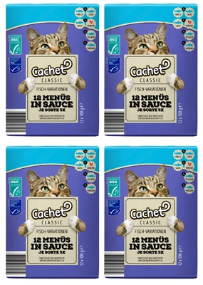 48x 100g Cachet Katzennahrung in Sauce Fisch-Variationen LACHS FORELLE KABELJAU