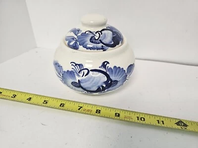 Poland Hand Painted Blue on White Floral sugar bowl - Image 1 of 4