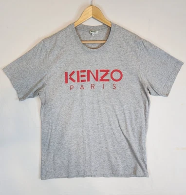 Kenzo Mens Size US XL Gray Cotton T-Shirt Red Paris Logo - Image 1 of 4