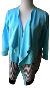 Grace 3/4 Sleeve Blue/Black Striped Rayon Blend Shawl Collar Sweater Sz M - Picture 1 of 10