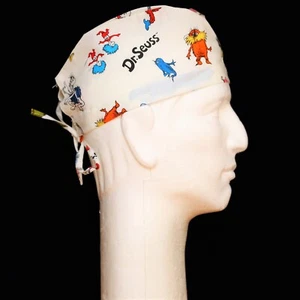 The Cat in the Hat Characters on White Theme Scrub Hat - Picture 1 of 1