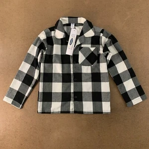 Old Navy Kids Size Medium 8 Black White Buffalo Plaid Long Sleeve Pajama Top NWT - Picture 1 of 5