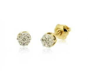 14K Yellow Gold Diamond Earrings Small Flower Cluster Screw Back Studs .08ct - Picture 1 of 4