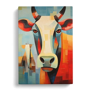 Cow Cubism Art Canvas Wall Art Print Framed Picture Decor Living Room Bedroom - Picture 1 of 4