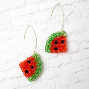 Clear Beaded Watermelon Fun Chunky Earrings - Picture 1 of 4