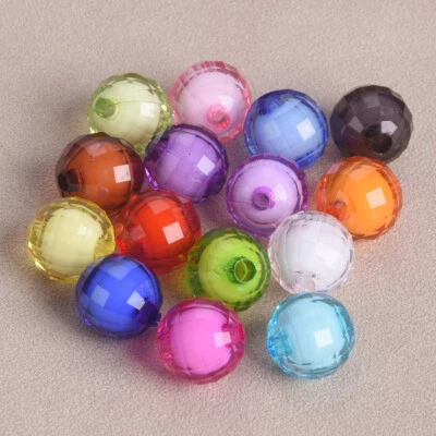 50pcs Faceted Round 8mm 10mm 12mm Acrylic Plastic Loose Beads For Jewelry Making - Image 1 of 4
