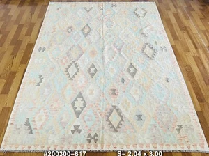 Col. pastel nómada afgano antiguo de colección Alfombras de lana Kilim hechas a mano XL 204x300cm - Imagen 1 de 8