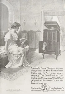 Anuncio de grafófono Columbia 1914 ~ Margaret Woodrow Wilson Grafonola disco grabación foto - Imagen 1 de 2