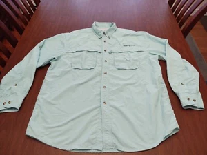 LL Bean Button Up Fishing Shirt Men's Large Teal Green Long Sleeve Vented EUC - Picture 1 of 8