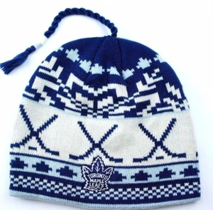 Toronto Maple Leafs Reebok NHL Face Off Tassel Hockey Hat Beanie - Picture 1 of 7