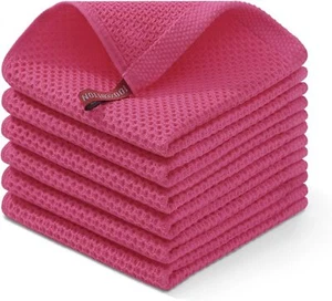100% Cotton Waffle Dish Cloths, Soft Absorbent Towels, 12x12", 6-Pack, Pink - Picture 1 of 8