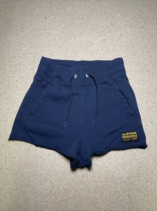 G-Star Raw Shorts Womens M Navy Blue High Waist Sweat Short Logo Drawstring B3 - Picture 1 of 5