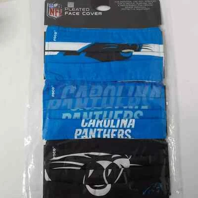 3 Pack Carolina Panther Pleated Reusable Face Mouth Cover Mask NFL FOCO Football - Image 1 of 4