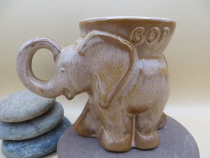 Vintage Frankoma Political Republican Mug Planter 1979 Stone Brown Elephant GOP - Picture 1 of 11
