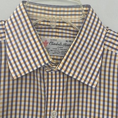 Turnbull Asser London Mens Gingham Check Dress Shirt 16 41cm England Yellow Blue - Image 1 of 4