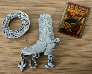 Southwest Jewelry Lot Pewter Boot Brooch Lieba Scarf Clip Slvrtn Vtg Enamel Pin - Picture 1 of 9
