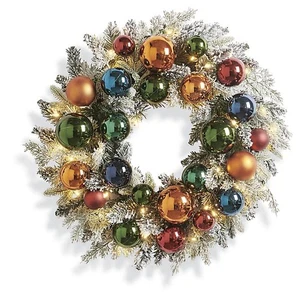 Merry & Bright 26-Inch Retro Holiday Cordless Wreath w/50 Warm-White LED Lights - Picture 1 of 3