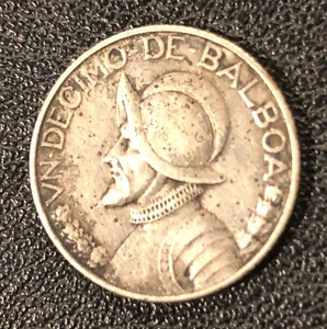 1930 Panama 1/10 Balboa SILVER World Coin - Picture 1 of 2