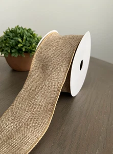 2-1/2" Toffee Wired Burlap Quality Ribbon 100% Polyester - Picture 1 of 3