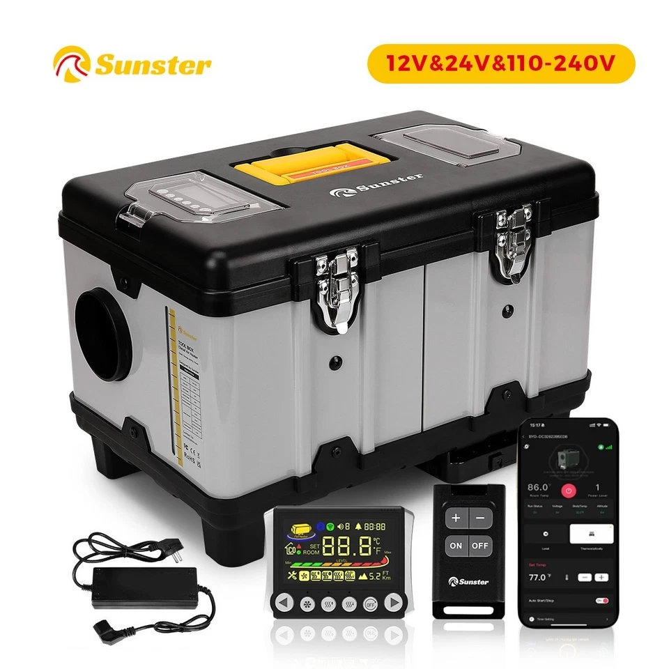 Sunster TB10 8kW 12v/24v mit 240v Diesel Standheizung APP Luftheizer Heizung