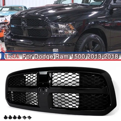 Gloss Black Front Bumper Hood Grille For Dodge Ram 1500/1500 Classic 2013-2021 - Image 1 of 4